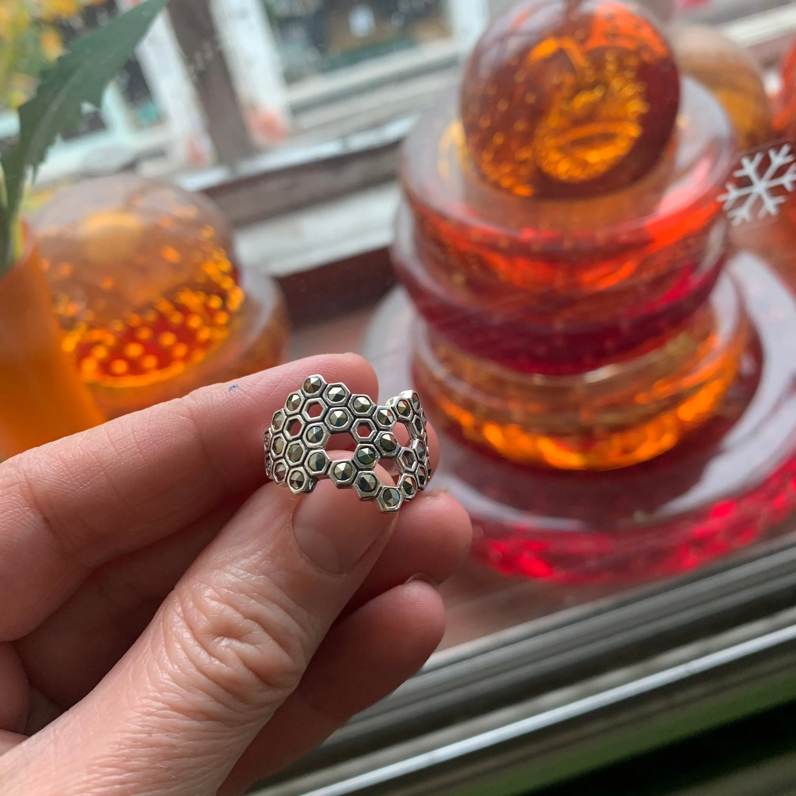 Honeycomb Ring in Silver Marcasite