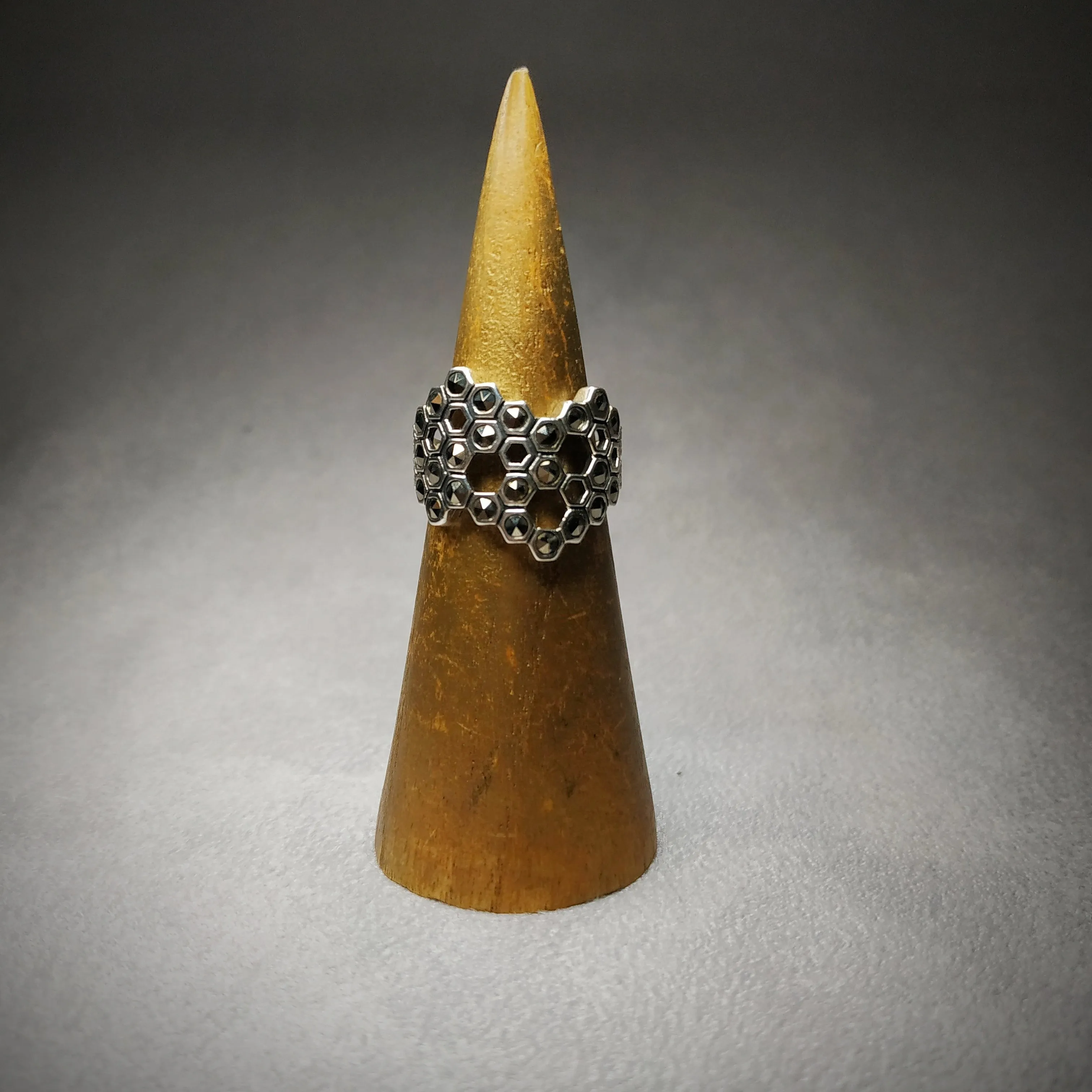 Honeycomb Ring in Silver Marcasite