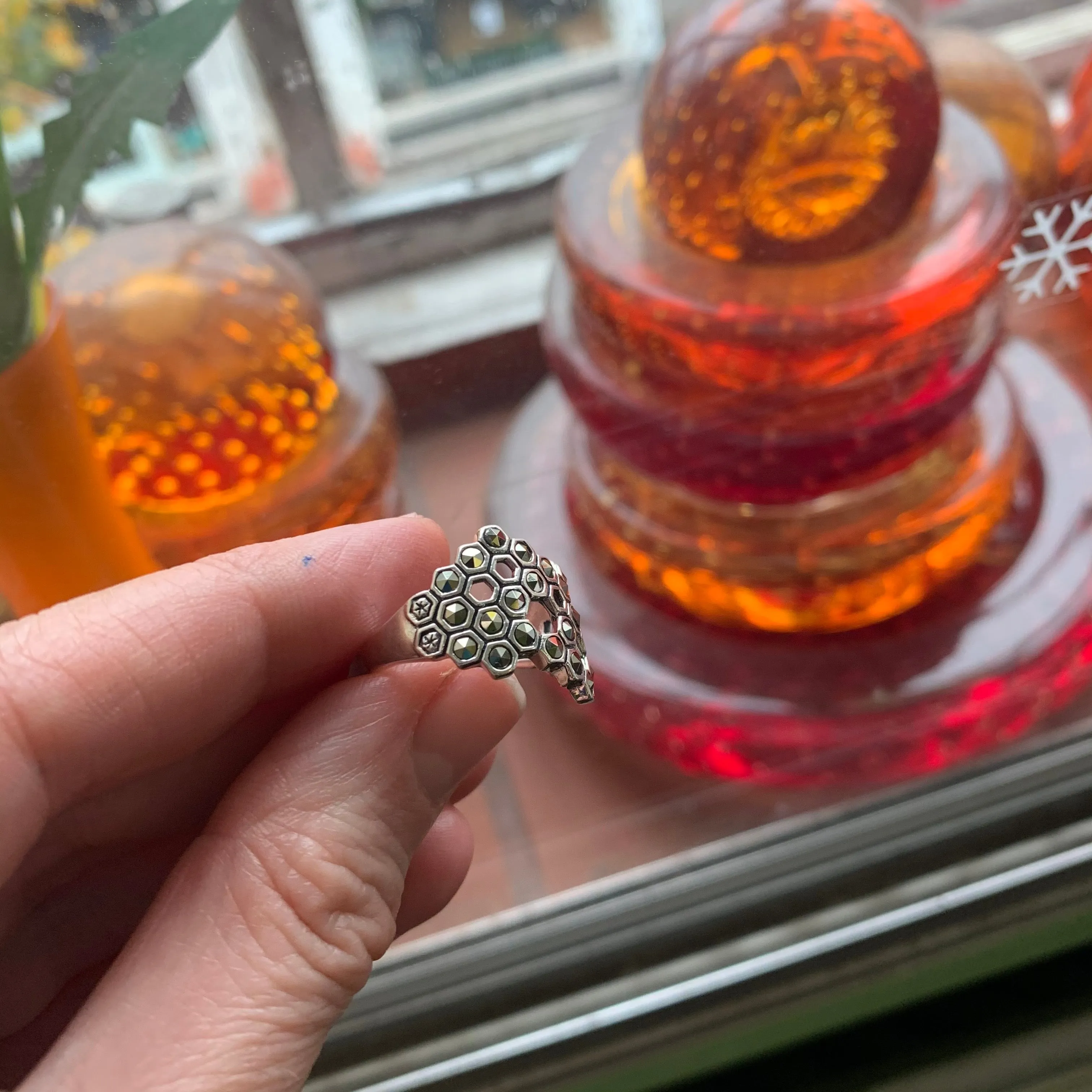 Honeycomb Ring in Silver Marcasite