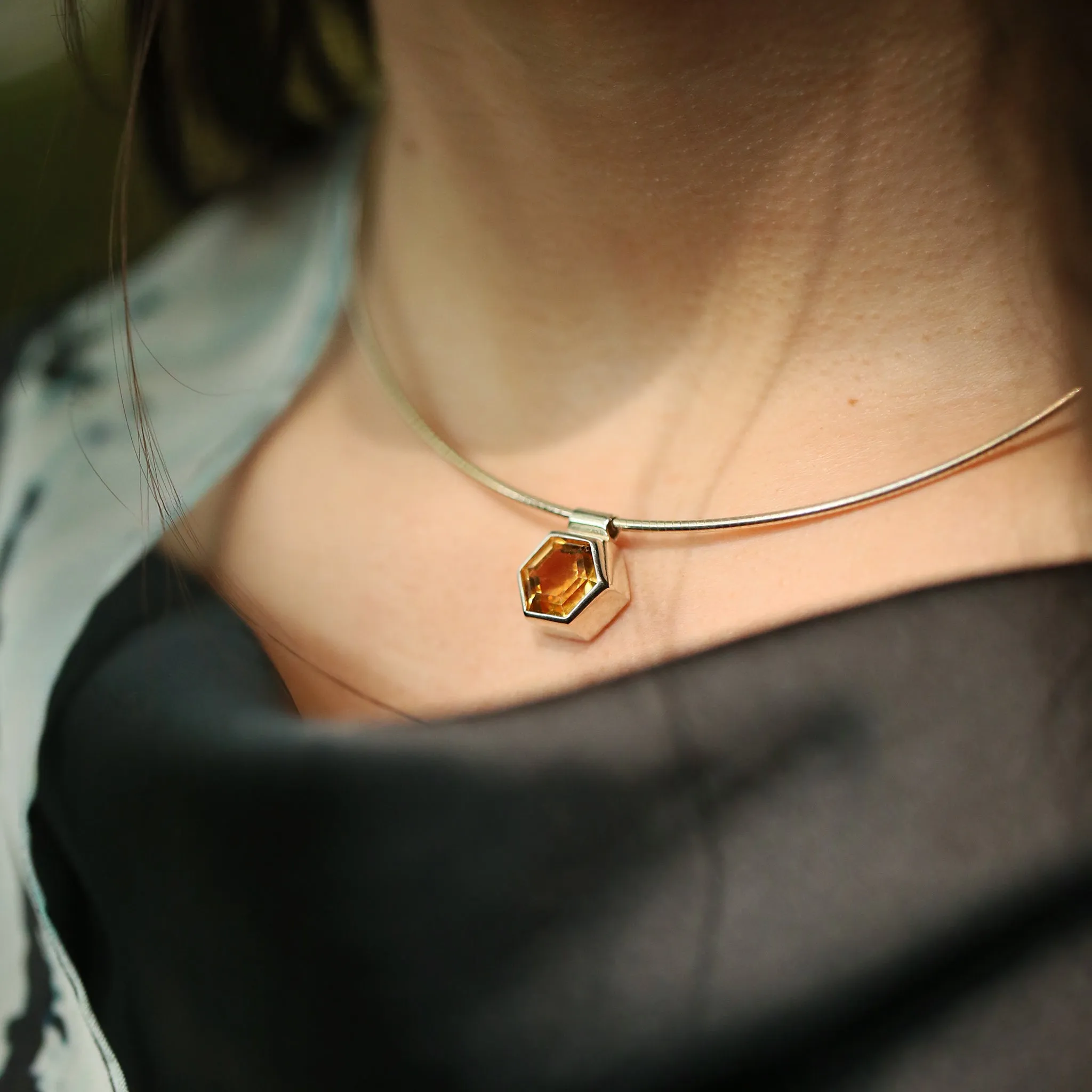 Honeycomb Sterling Silver Necklace with Citrine