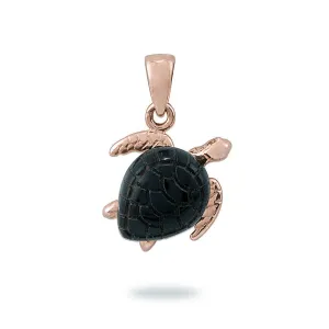 Honu Black Coral Pendant in Rose Gold - 13mm