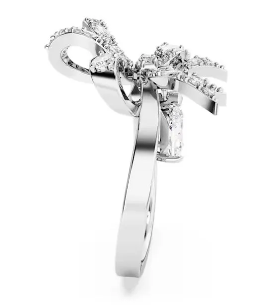 Hyperbola Cocktail Ring Bow, Small, White, Rhodium Plated White