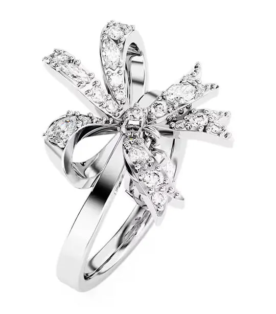 Hyperbola Cocktail Ring Bow, Small, White, Rhodium Plated White