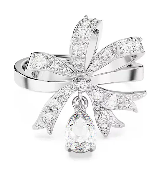 Hyperbola Cocktail Ring Bow, Small, White, Rhodium Plated White