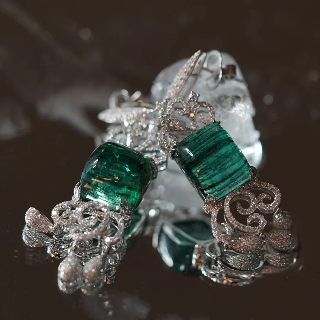 INFINITY - 18K White Gold and Green Emerald Diamond Earring