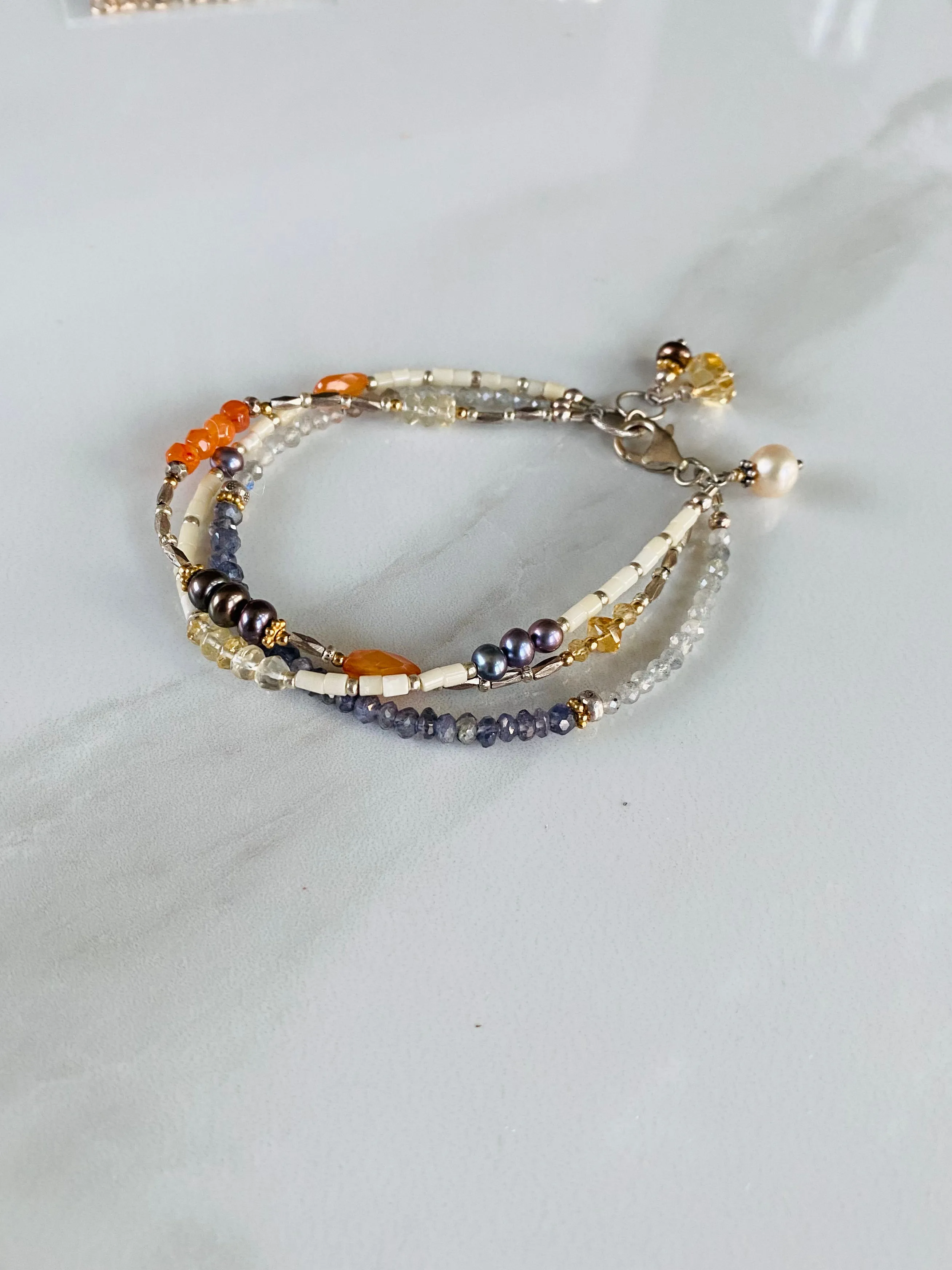 Iolite and Carnelian Mixed Gemstone Boho Bracelet, Iolite & Carnelian