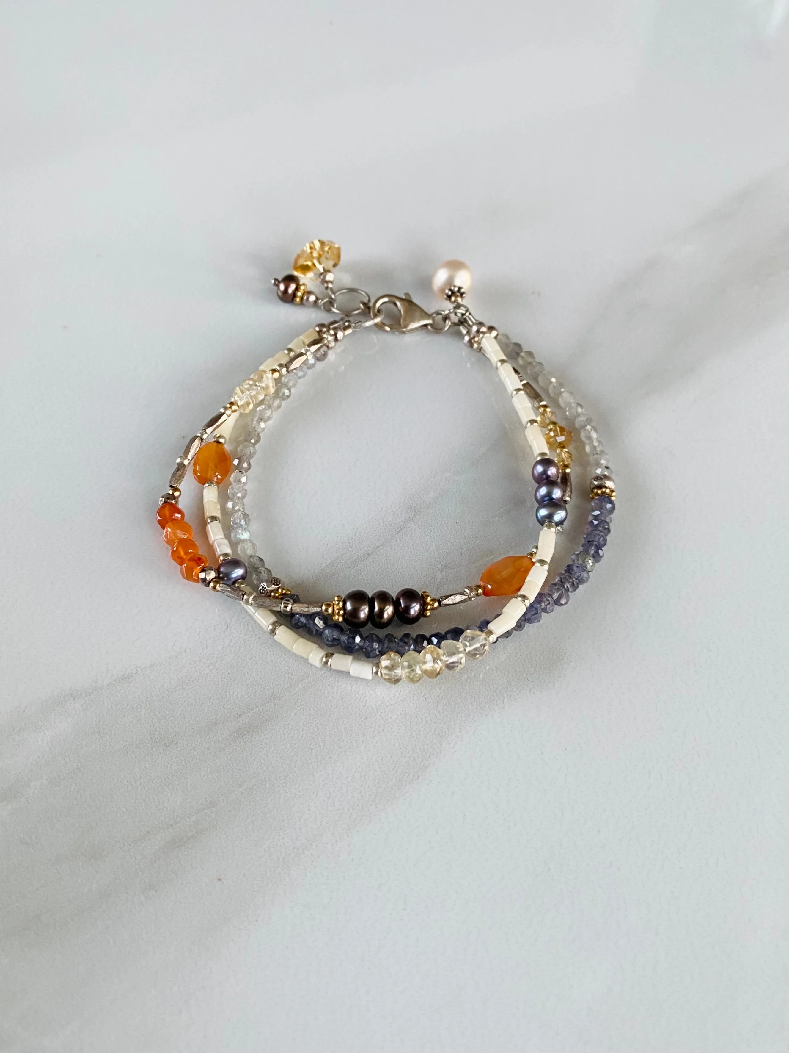 Iolite and Carnelian Mixed Gemstone Boho Bracelet, Iolite & Carnelian