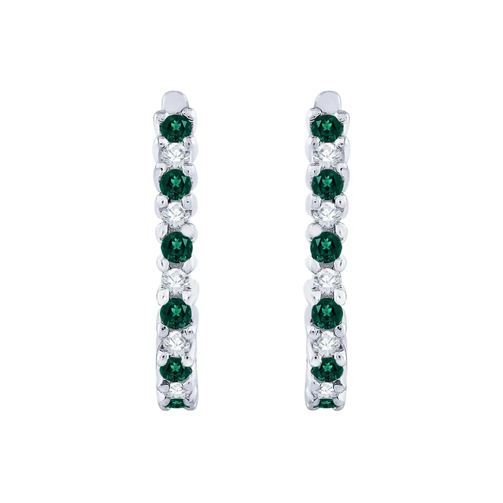 KATARINA Emerald and Diamond J Hoop Earrings (1/3 cttw)