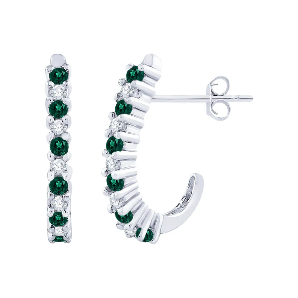 KATARINA Emerald and Diamond J Hoop Earrings (1/3 cttw)