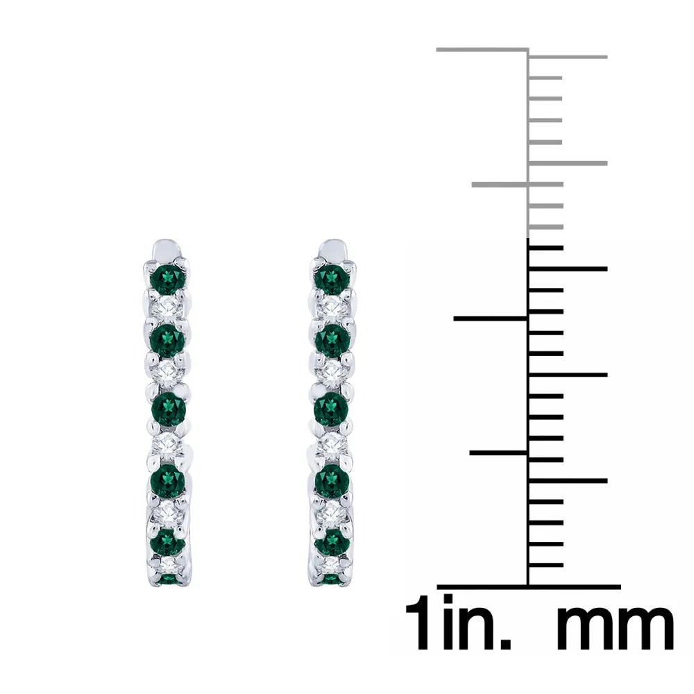 KATARINA Emerald and Diamond J Hoop Earrings (1/3 cttw)