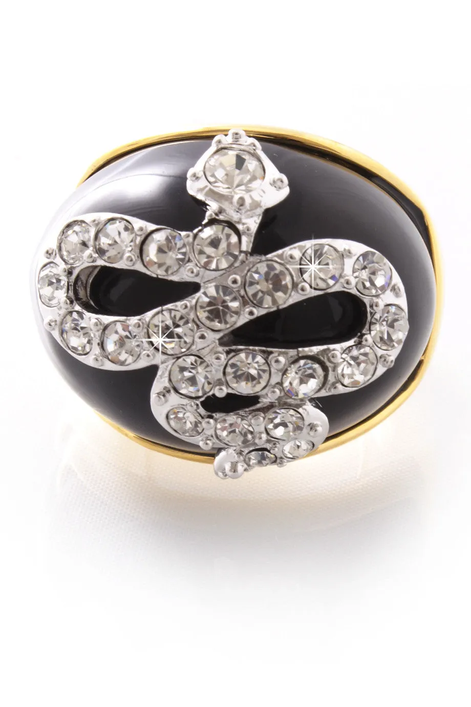 KENNETH JAY LANE SERPENT Black Crystal Snake Ring