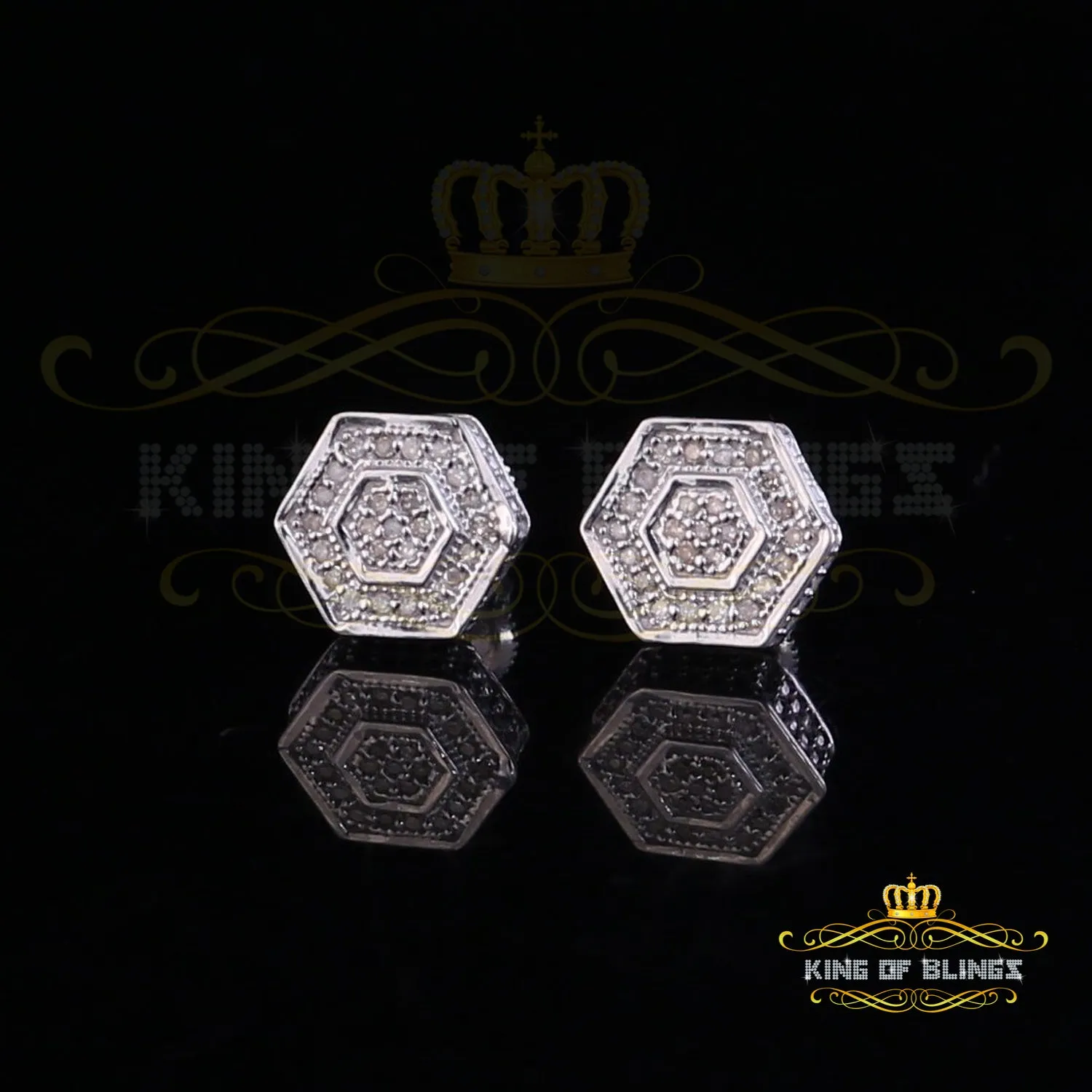 King Of Bling's 0.10ct Diamond 925 Sterling Silver Hip Hop White Stud Earring For Men / Women