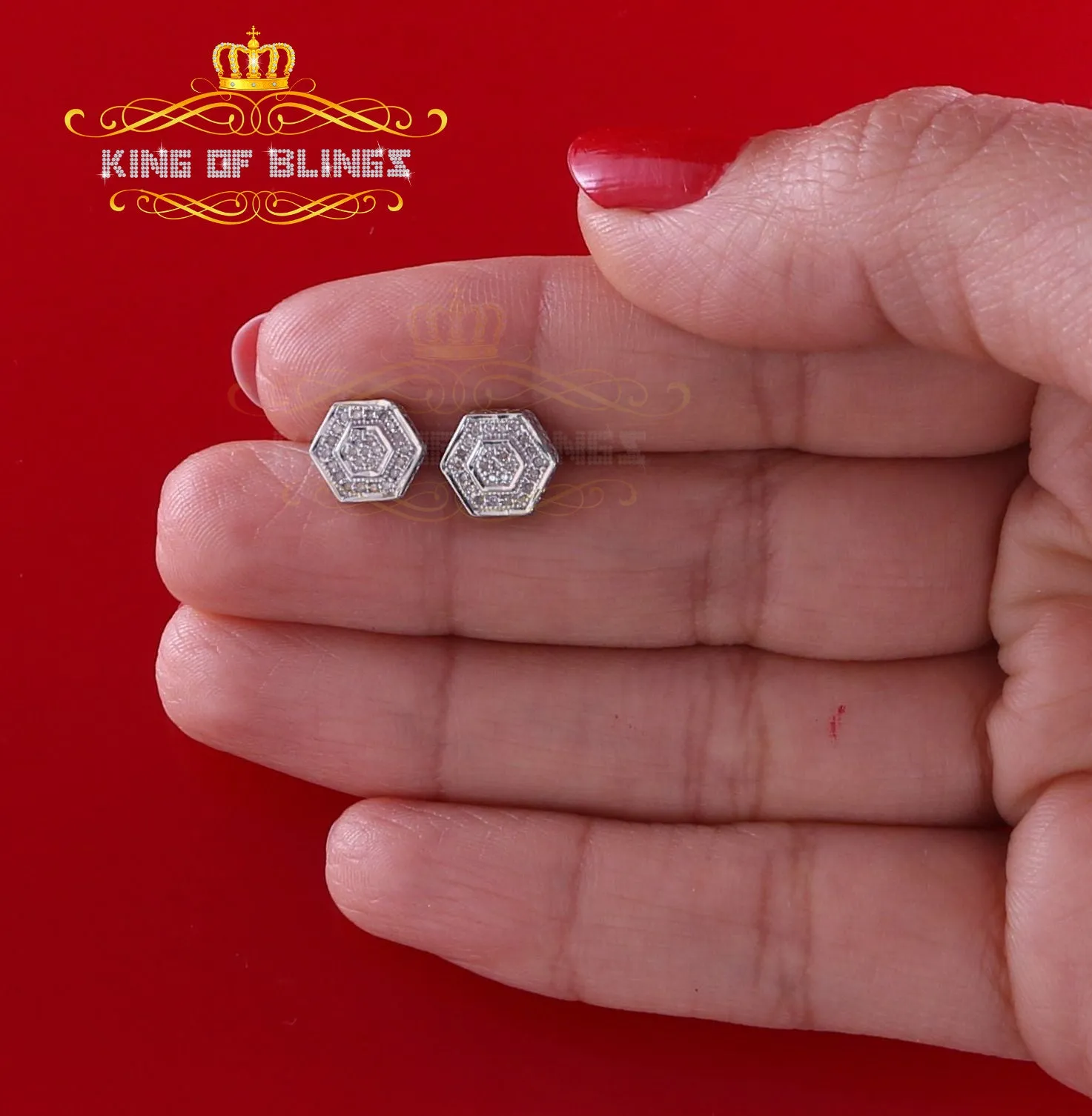 King Of Bling's 0.10ct Diamond 925 Sterling Silver Hip Hop White Stud Earring For Men / Women