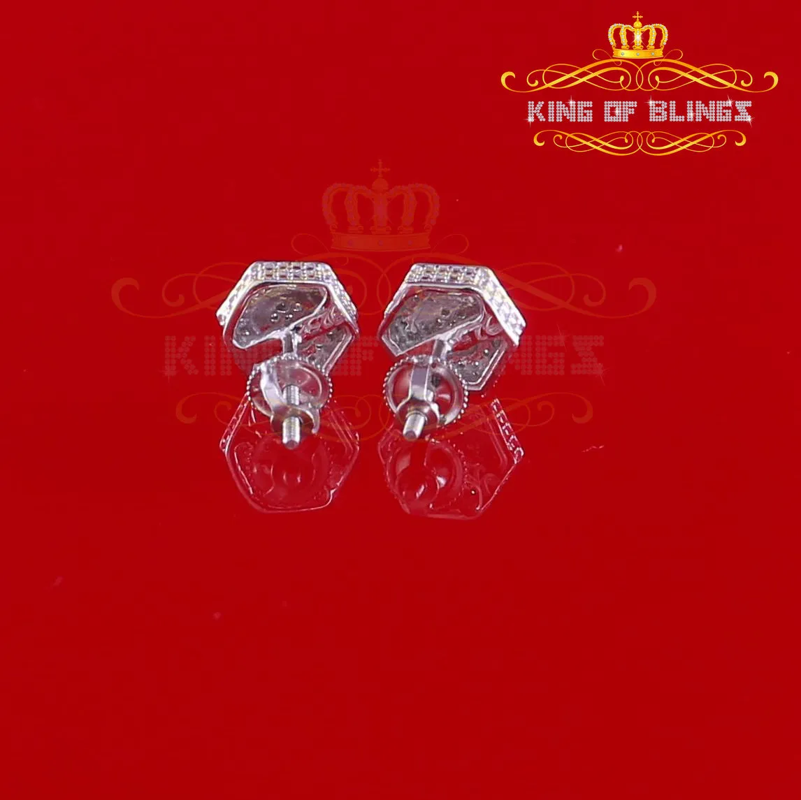 King Of Bling's 0.10ct Diamond 925 Sterling Silver Hip Hop White Stud Earring For Men / Women