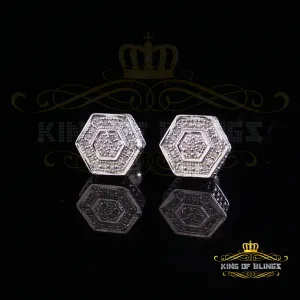 King Of Bling's 0.10ct Diamond 925 Sterling Silver Hip Hop White Stud Earring For Men / Women