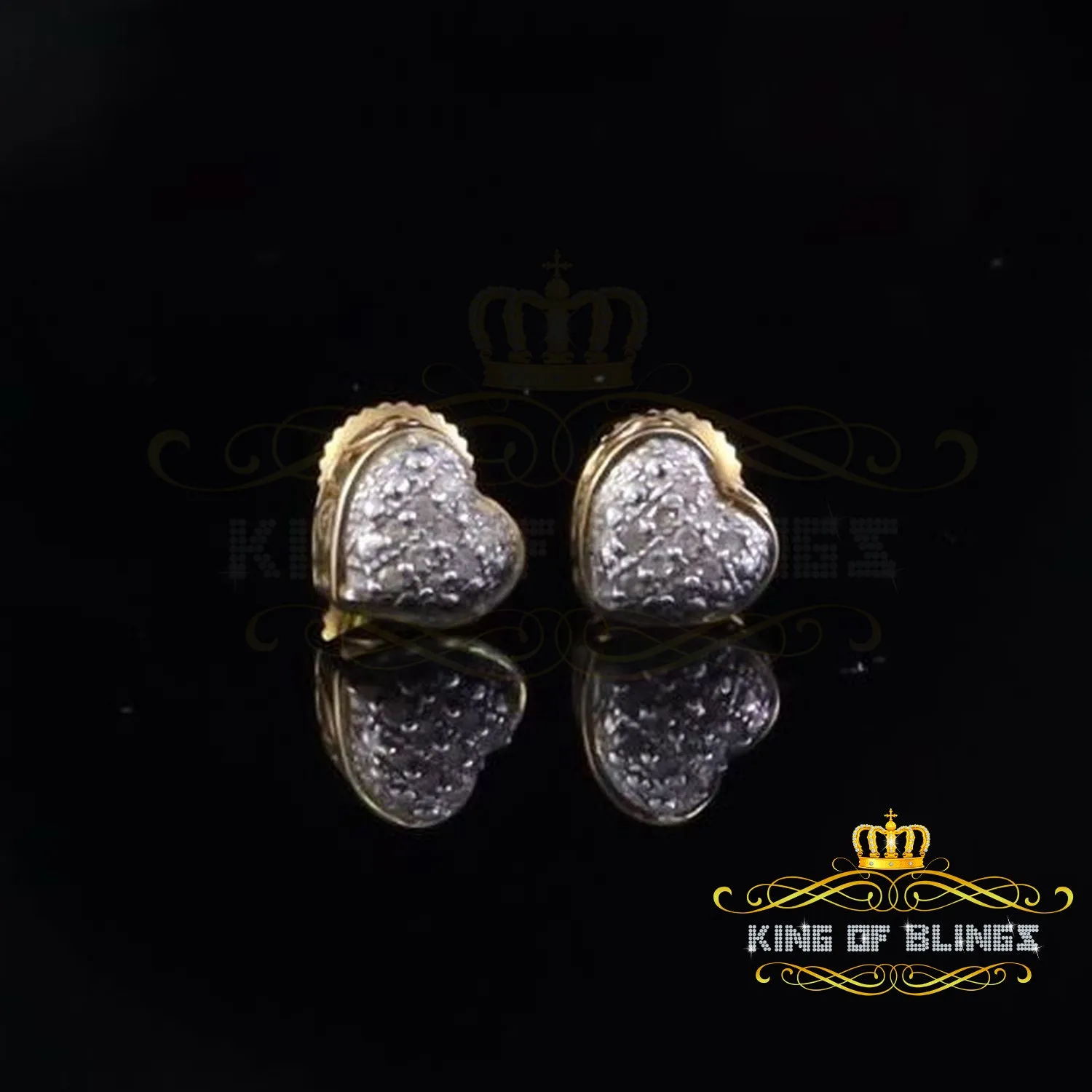 King of Blings-925 Sterling Yellow 0.05cts Silver Heart Shape Stud Earrings Diamond For Women's