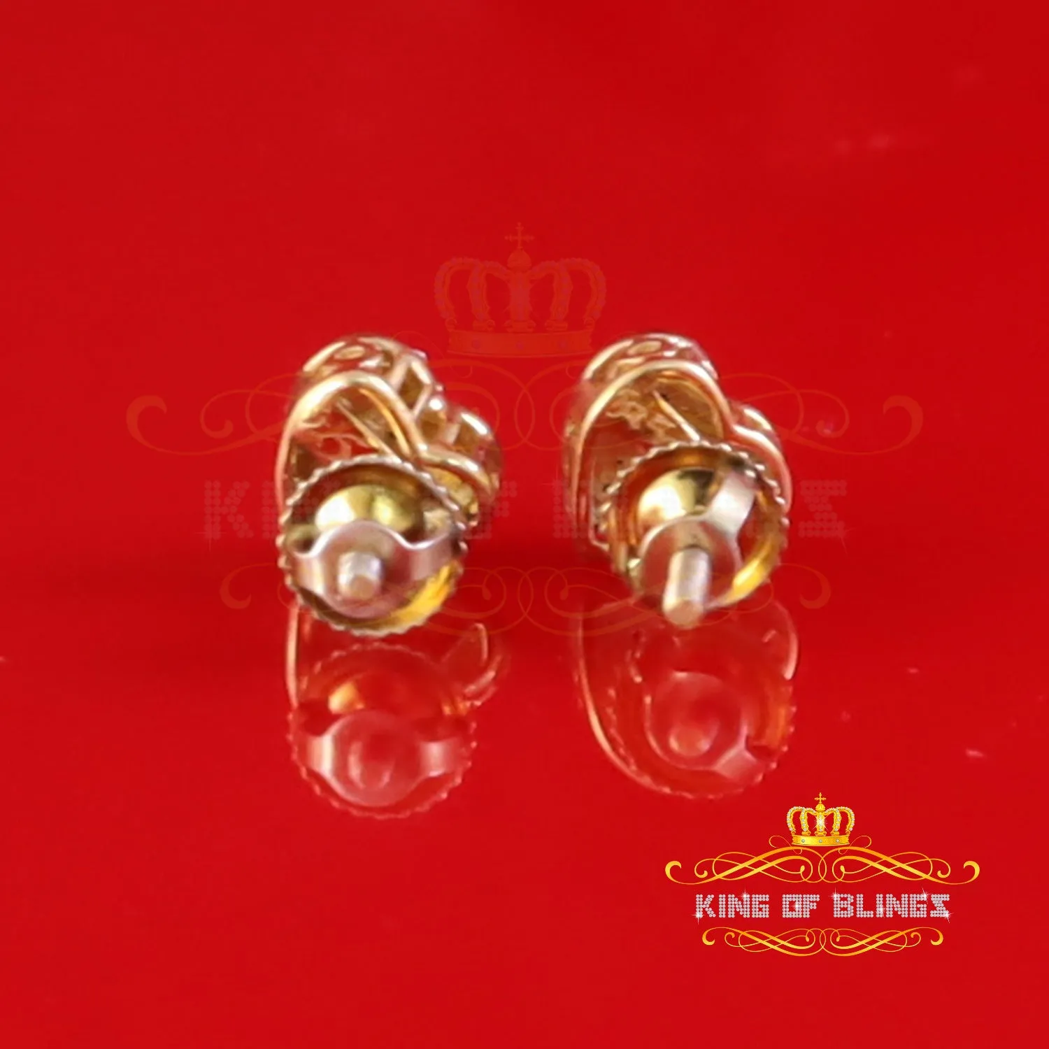 King of Blings-925 Sterling Yellow 0.05cts Silver Heart Shape Stud Earrings Diamond For Women's