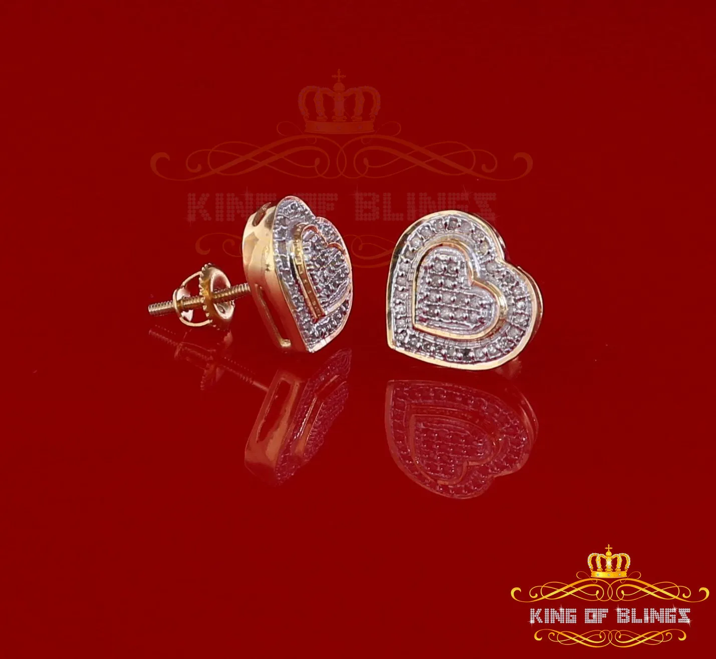 King of Blings-Aretes Para Hombre Heart 925 Yellow Silver 0.20ct Diamond Women's /Men's Earring