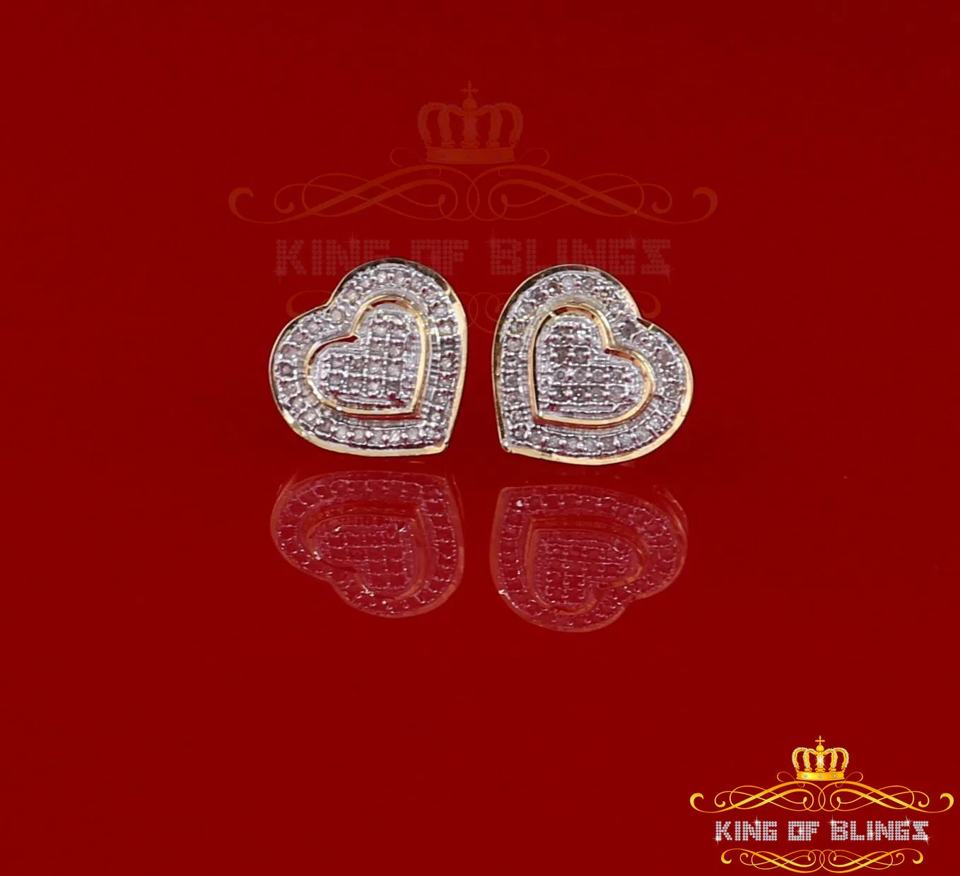 King of Blings-Aretes Para Hombre Heart 925 Yellow Silver 0.20ct Diamond Women's /Men's Earring