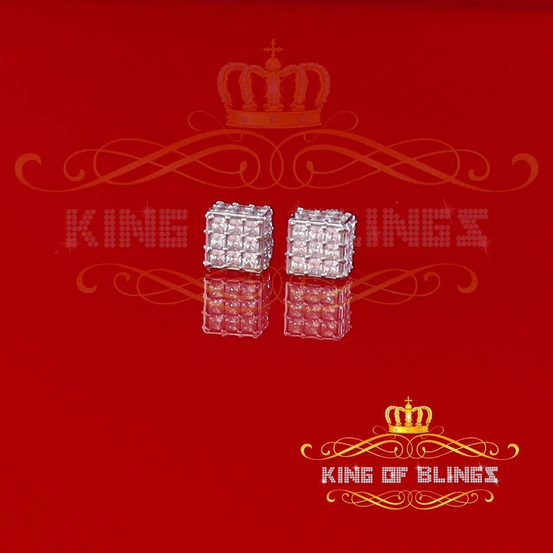 King of Blings- Hip Hop 925 White Silver 5.94ct Cubic Zirconia Women's & Men's Square Earrings