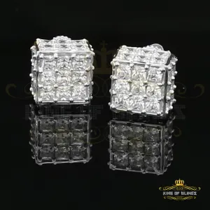 King of Blings- Hip Hop 925 White Silver 5.94ct Cubic Zirconia Women's & Men's Square Earrings