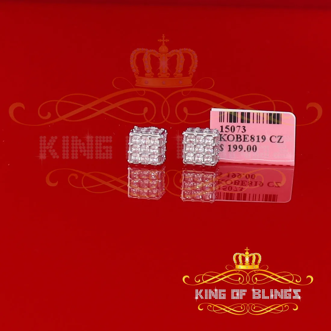 King of Blings- Hip Hop 925 White Silver 5.94ct Cubic Zirconia Women's & Men's Square Earrings