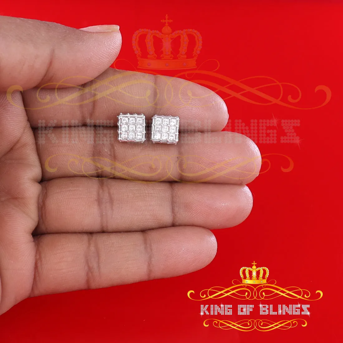 King of Blings- Hip Hop 925 White Silver 5.94ct Cubic Zirconia Women's & Men's Square Earrings