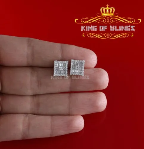 King of Blings- Hip Hop White 925 Silver 0.68ct Cubic Zirconia Women's & Men's Square Earrings