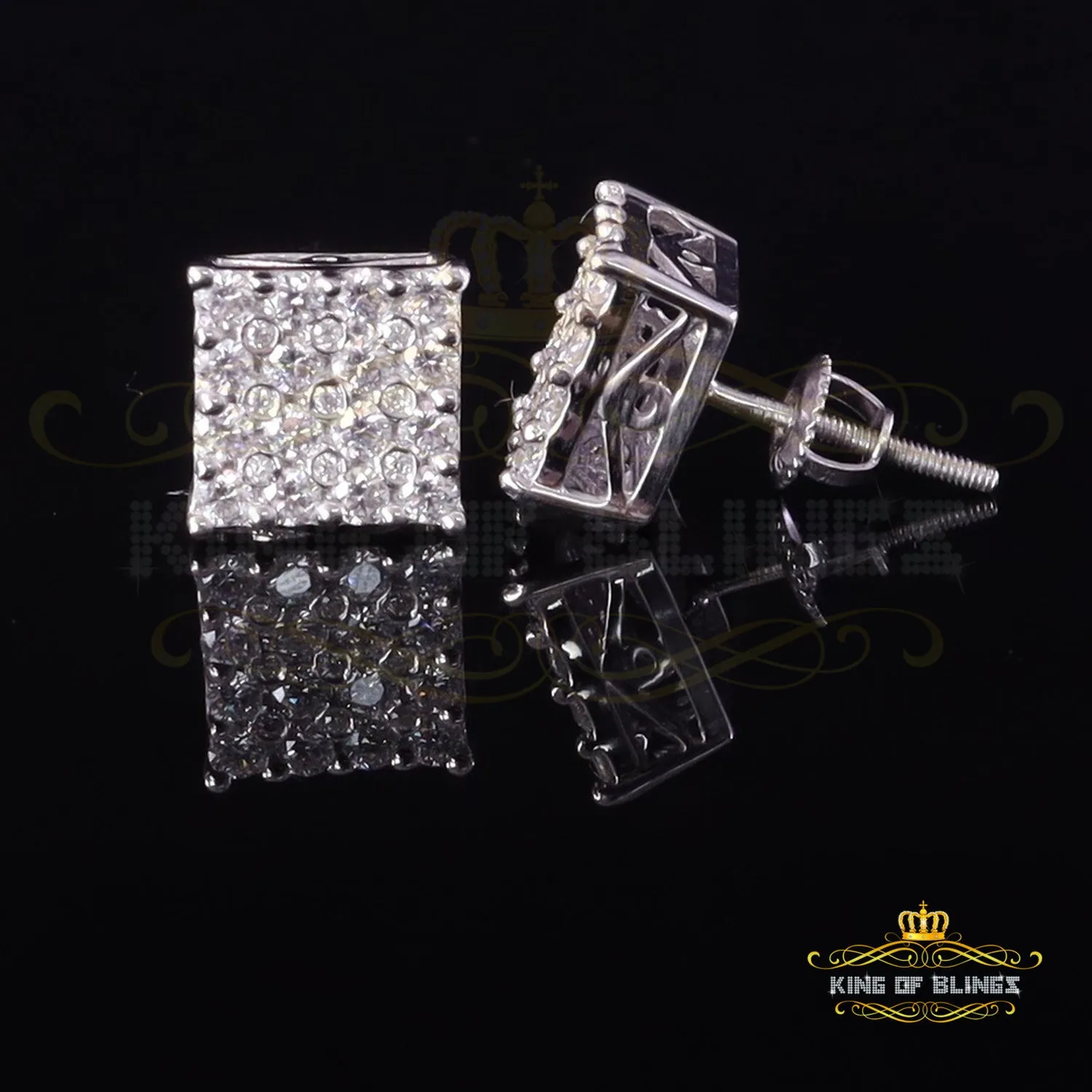 King of Bling's Men's/Womens 925 Sterling Silver White 1.00ct VVS 'D' Moissanite Stud Earrings