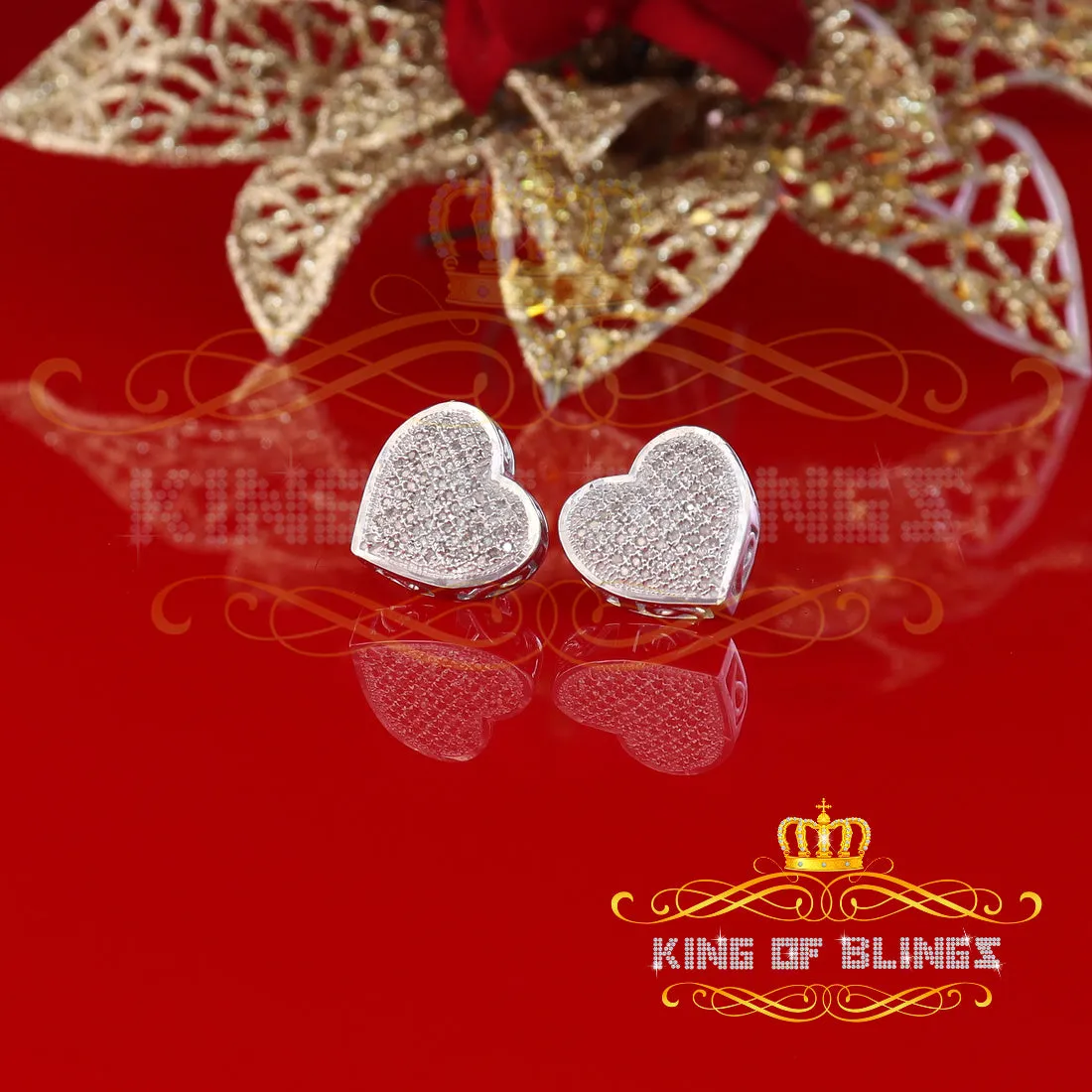 King Of Bling's Micro Pave 0.33ct Real Diamonds 925 White Silver Women's & Men's Heart Earrings