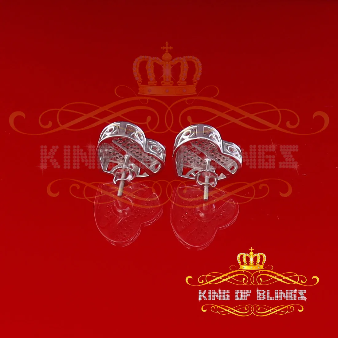 King Of Bling's Micro Pave 0.33ct Real Diamonds 925 White Silver Women's & Men's Heart Earrings