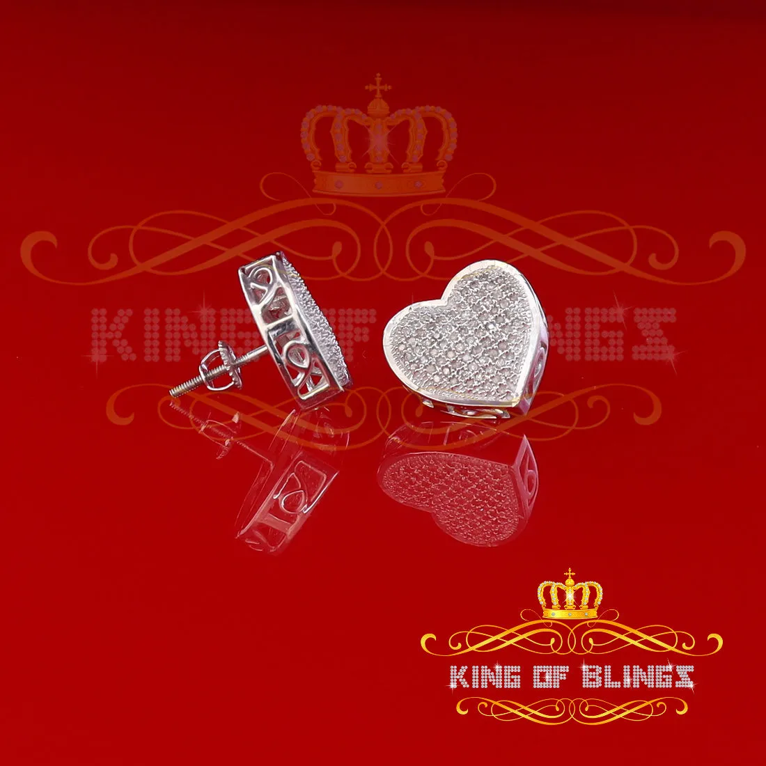 King Of Bling's Micro Pave 0.33ct Real Diamonds 925 White Silver Women's & Men's Heart Earrings