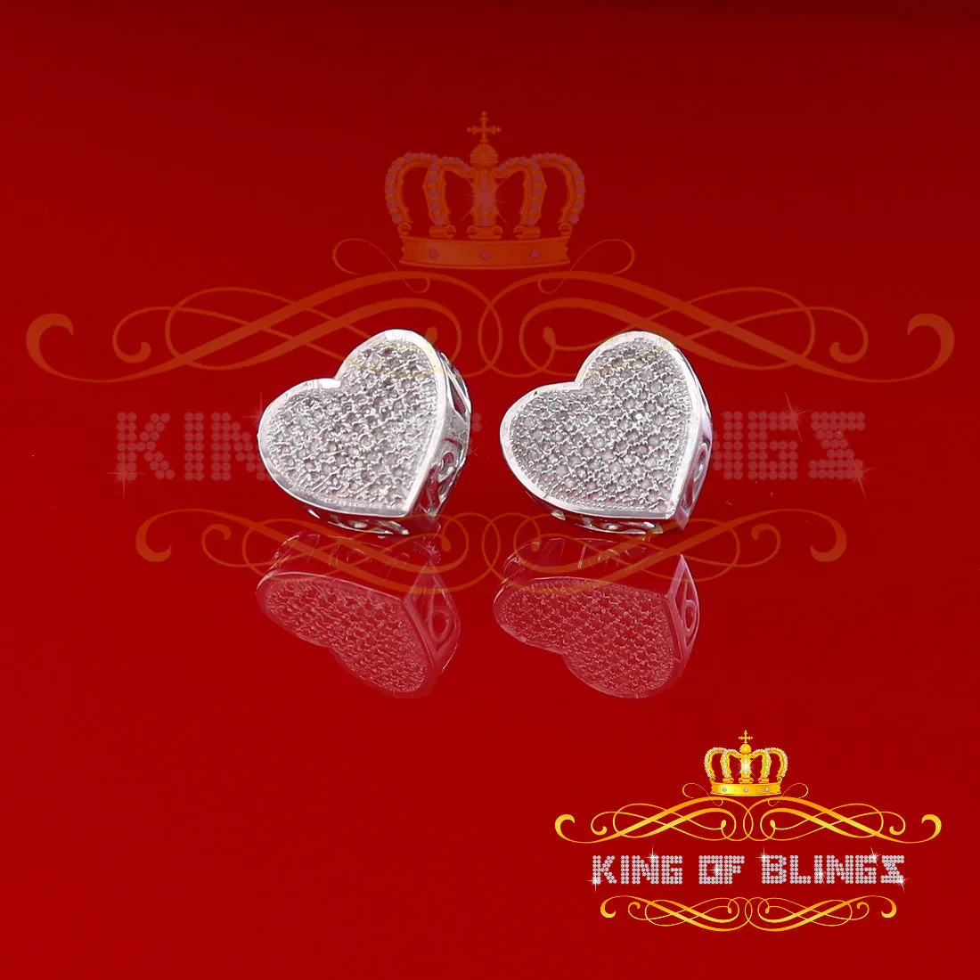 King Of Bling's Micro Pave 0.33ct Real Diamonds 925 White Silver Women's & Men's Heart Earrings