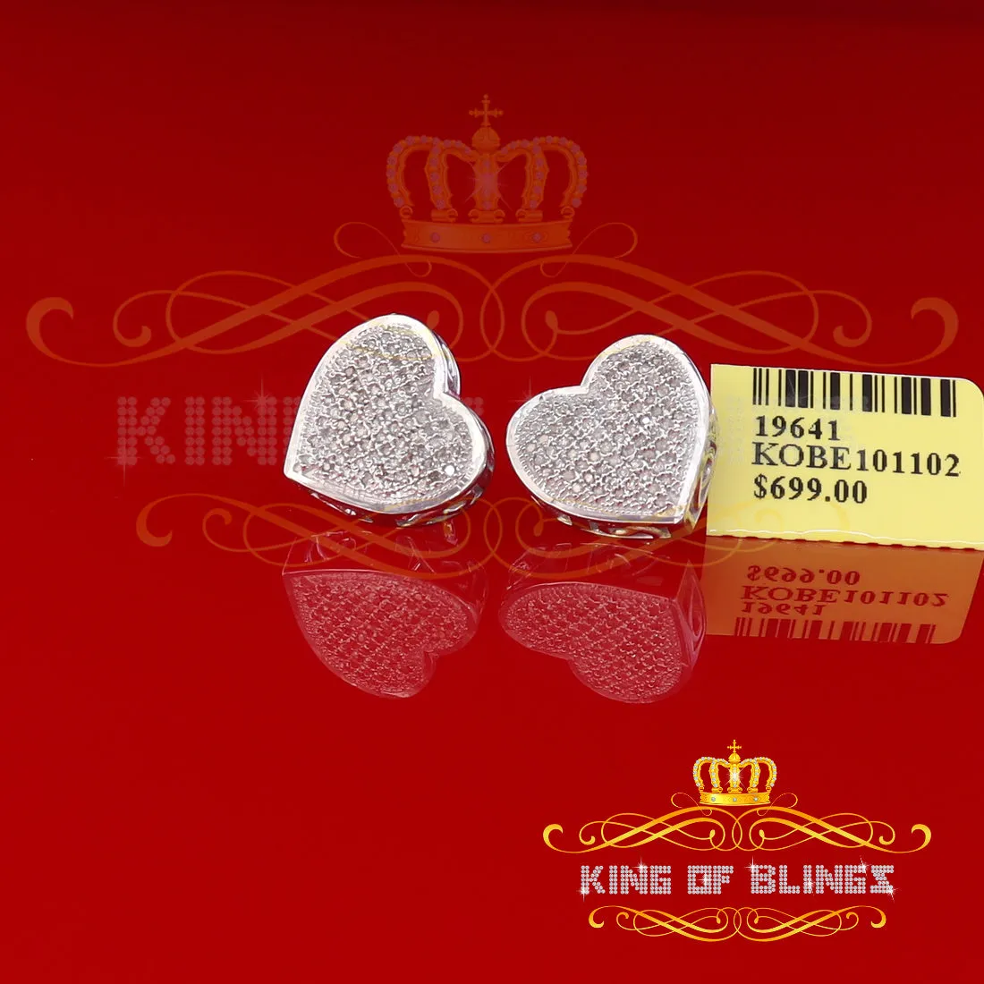 King Of Bling's Micro Pave 0.33ct Real Diamonds 925 White Silver Women's & Men's Heart Earrings