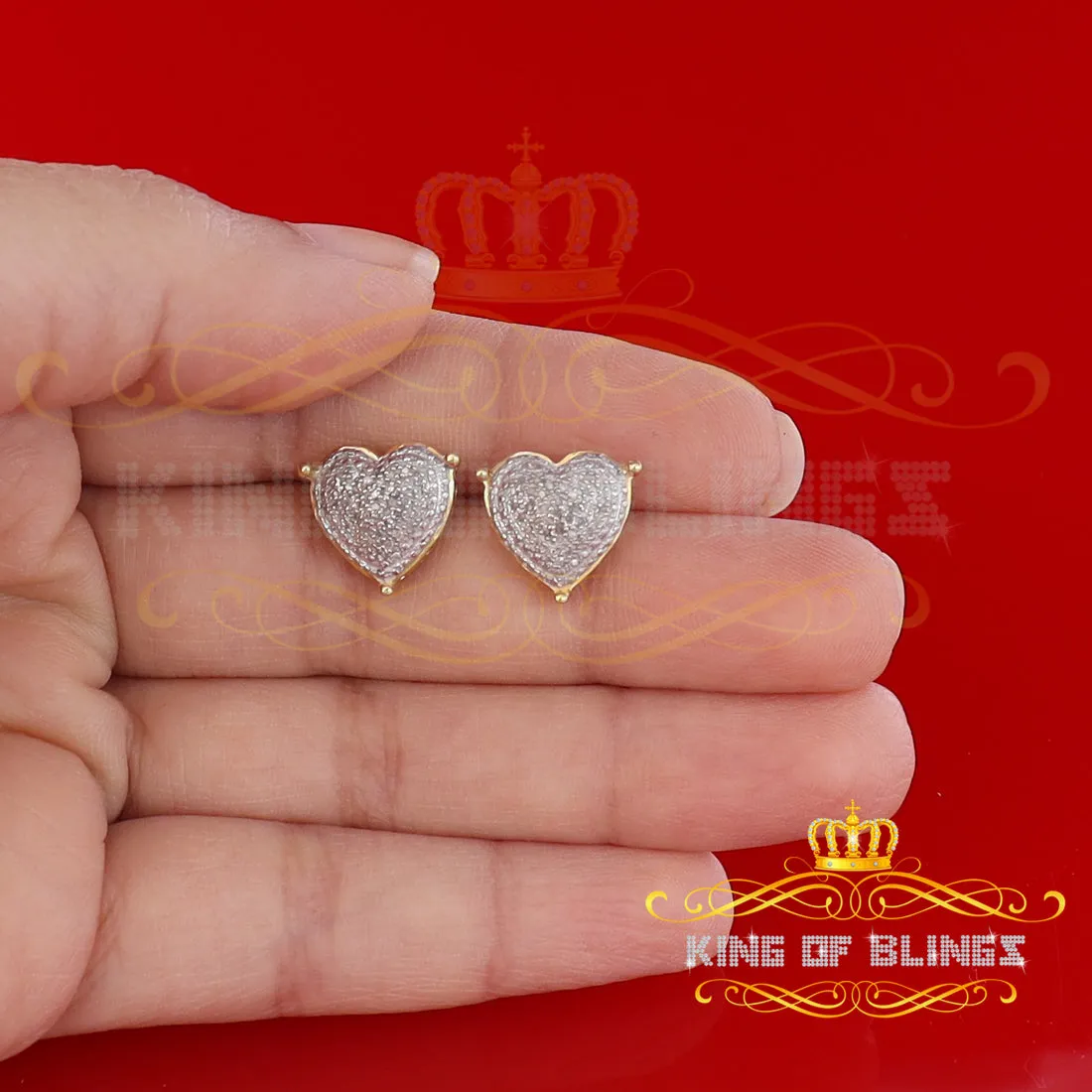 King of Blings-Style Heart 925 Yellow Silver 0.25ct Diamond Women's & Men's Fashion Earrings