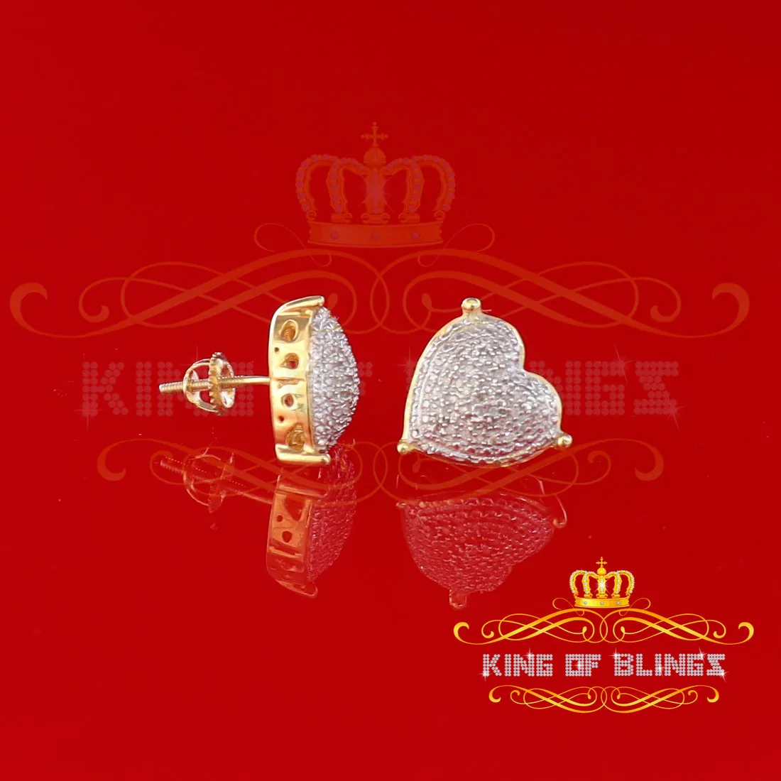 King of Blings-Style Heart 925 Yellow Silver 0.25ct Diamond Women's & Men's Fashion Earrings