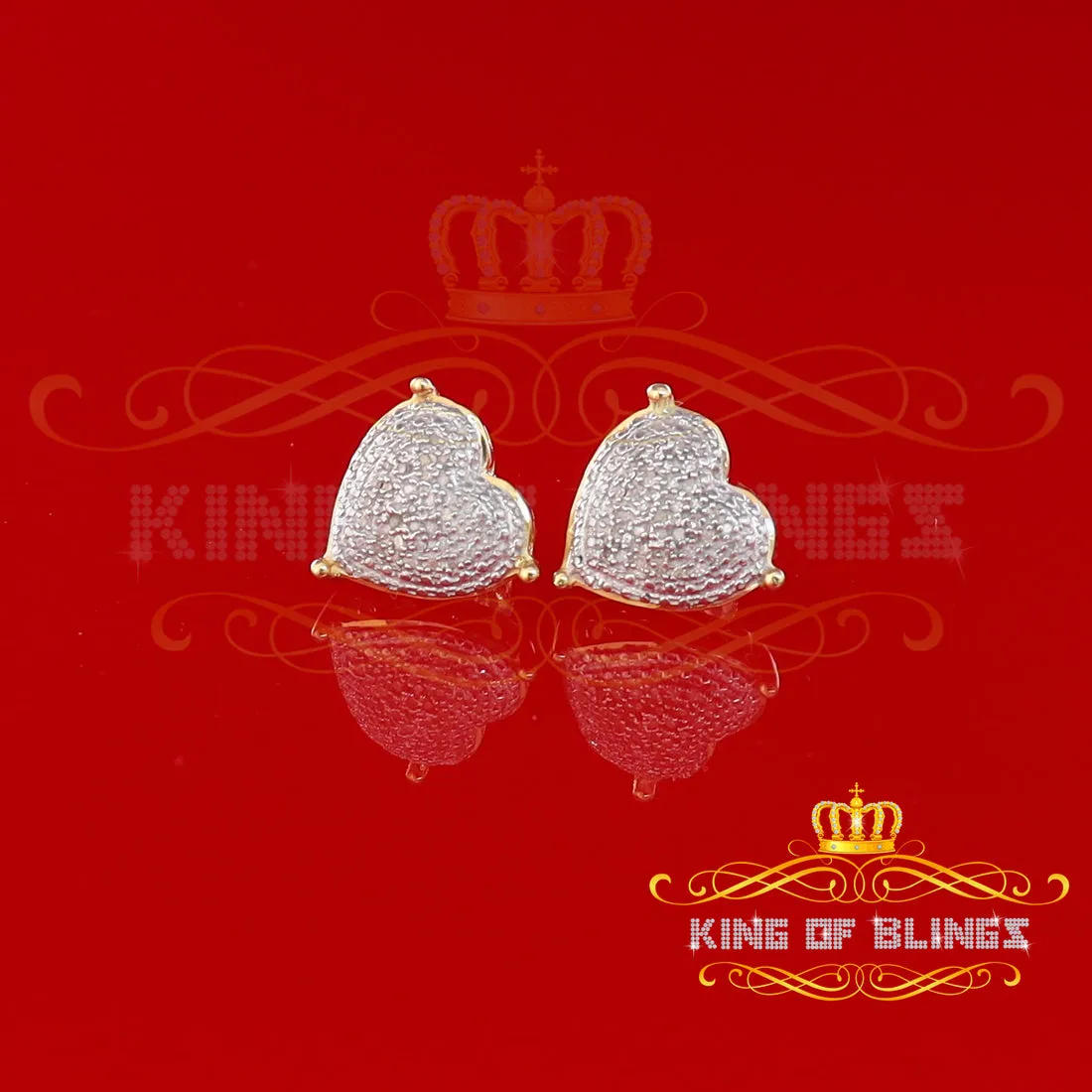 King of Blings-Style Heart 925 Yellow Silver 0.25ct Diamond Women's & Men's Fashion Earrings