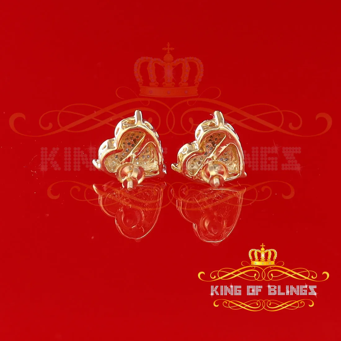 King of Blings-Style Heart 925 Yellow Silver 0.25ct Diamond Women's & Men's Fashion Earrings