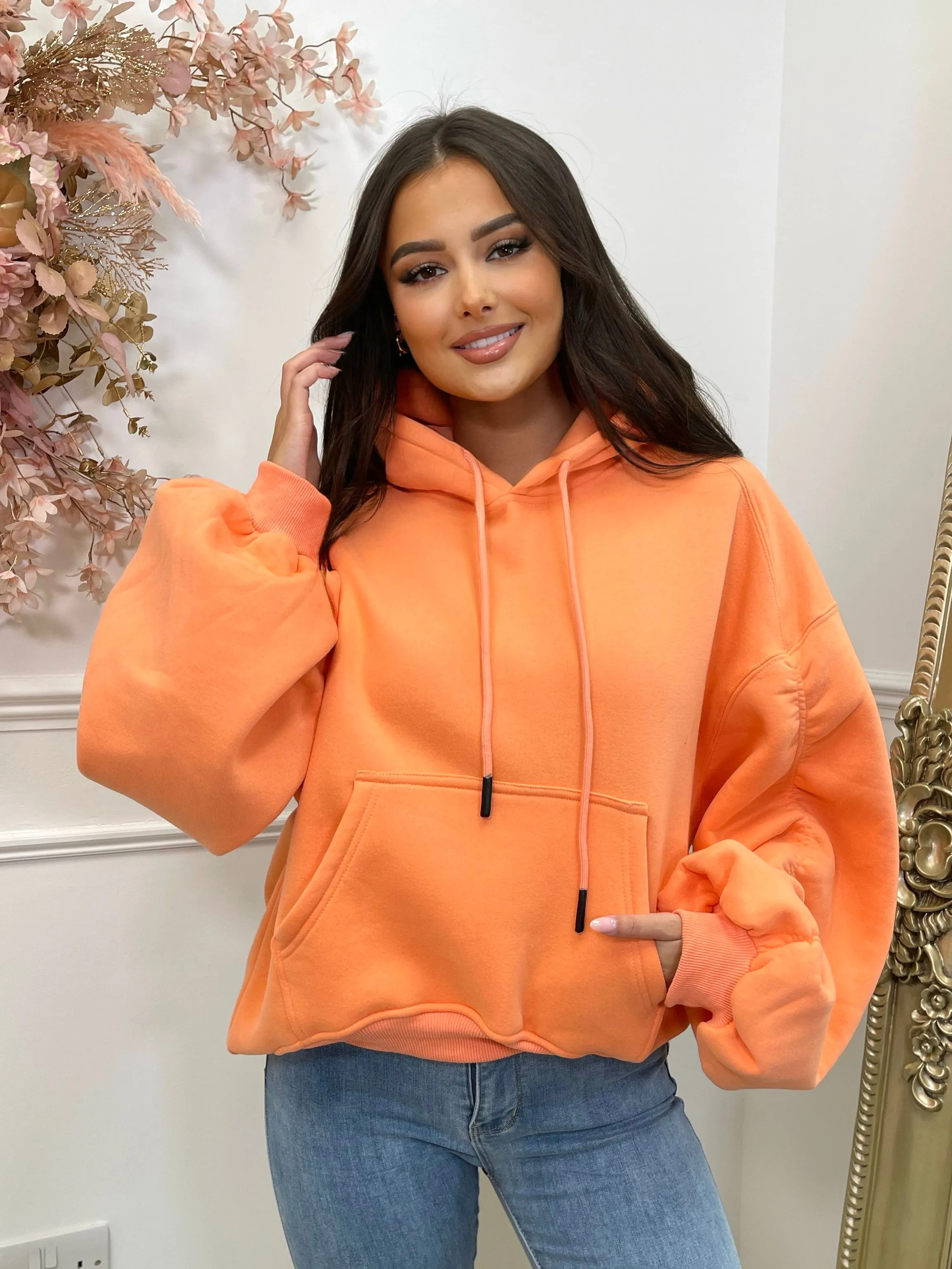 KIRA CORAL ROUCHED SLEEVE HOODY