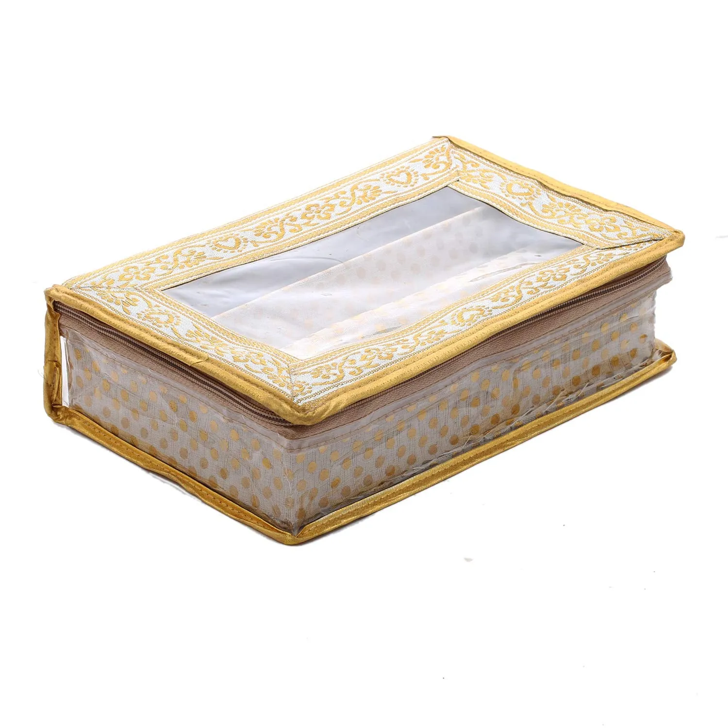 Kuber Industries Brocade Hardboard 2 Pieces Two Rod Bangle Box (Gold) - CTKTC42083