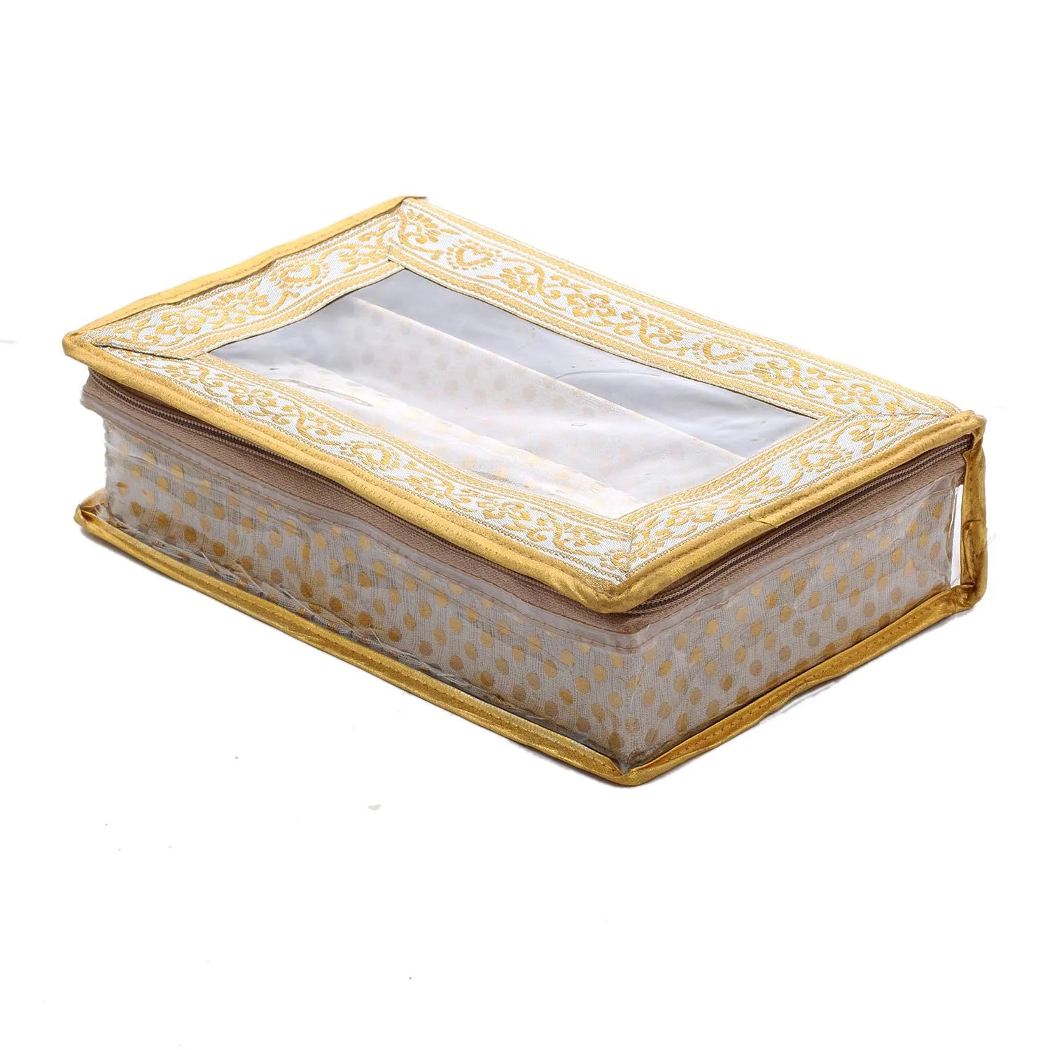 Kuber Industries Brocade Hardboard 2 Pieces Two Rod Bangle Box (Gold) - CTKTC42083