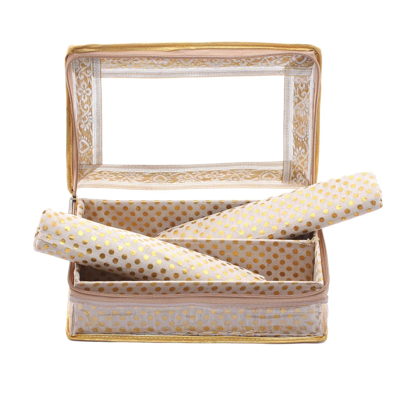 Kuber Industries Brocade Hardboard 2 Pieces Two Rod Bangle Box (Gold) - CTKTC42083