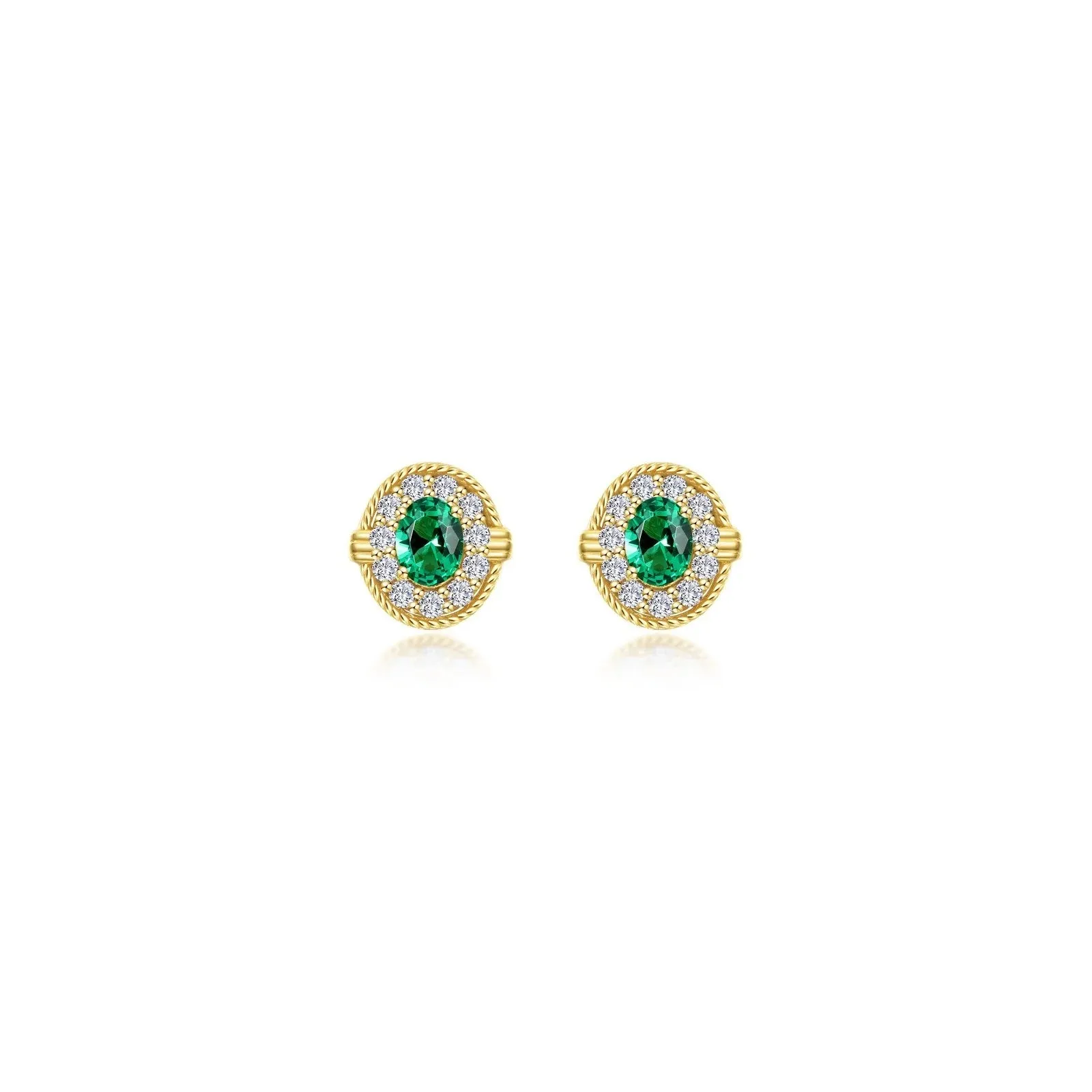 Lafonn Simulated Diamond & Emerald Halo Stud Earrings E0592CEG00