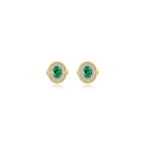 Lafonn Simulated Diamond & Emerald Halo Stud Earrings E0592CEG00