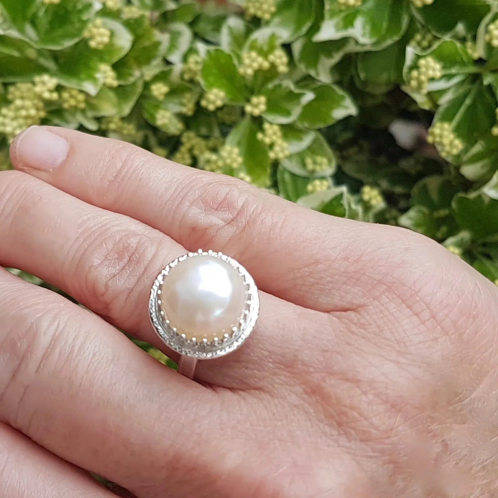 Large Pearl Ring-Pearl Cocktail Ring-Pearl Engagement Ring-June Birthstone