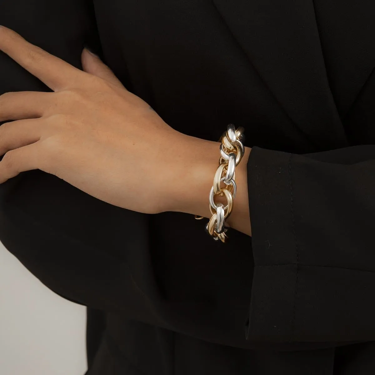 Layered contrast chain bracelet