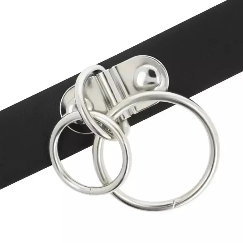 Leather Choker  - Coquette Hand Crafted Vegan - Double Ring