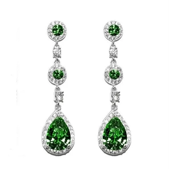 Lina Emerald Dangle Pear Drop Earrings | 38mm