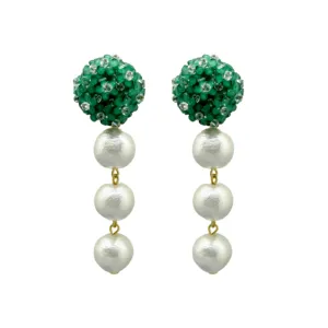 Liz Cotton Pearl Triple Green Earrings