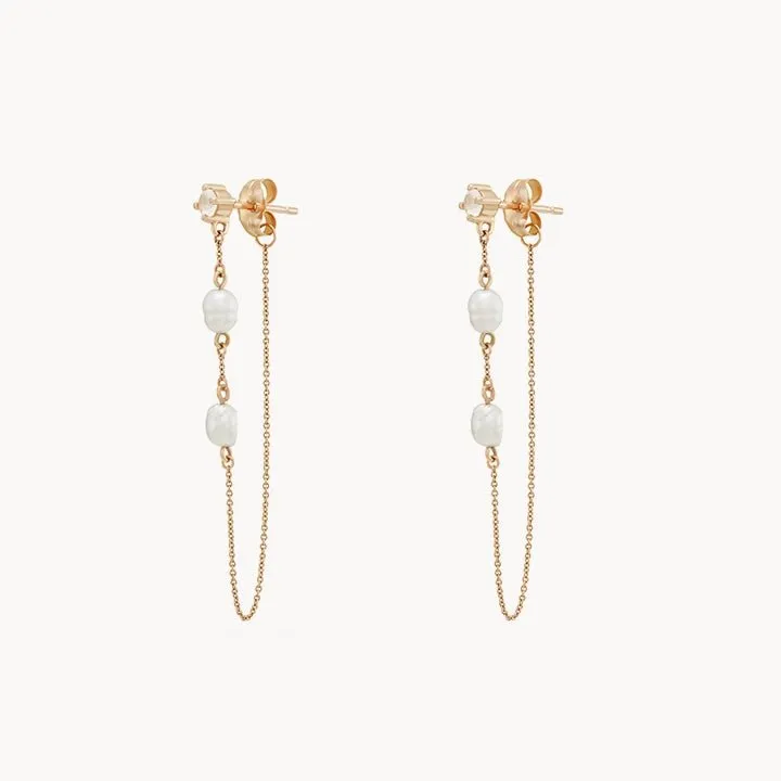 luna perla pearl chain earring - 14k yellow gold